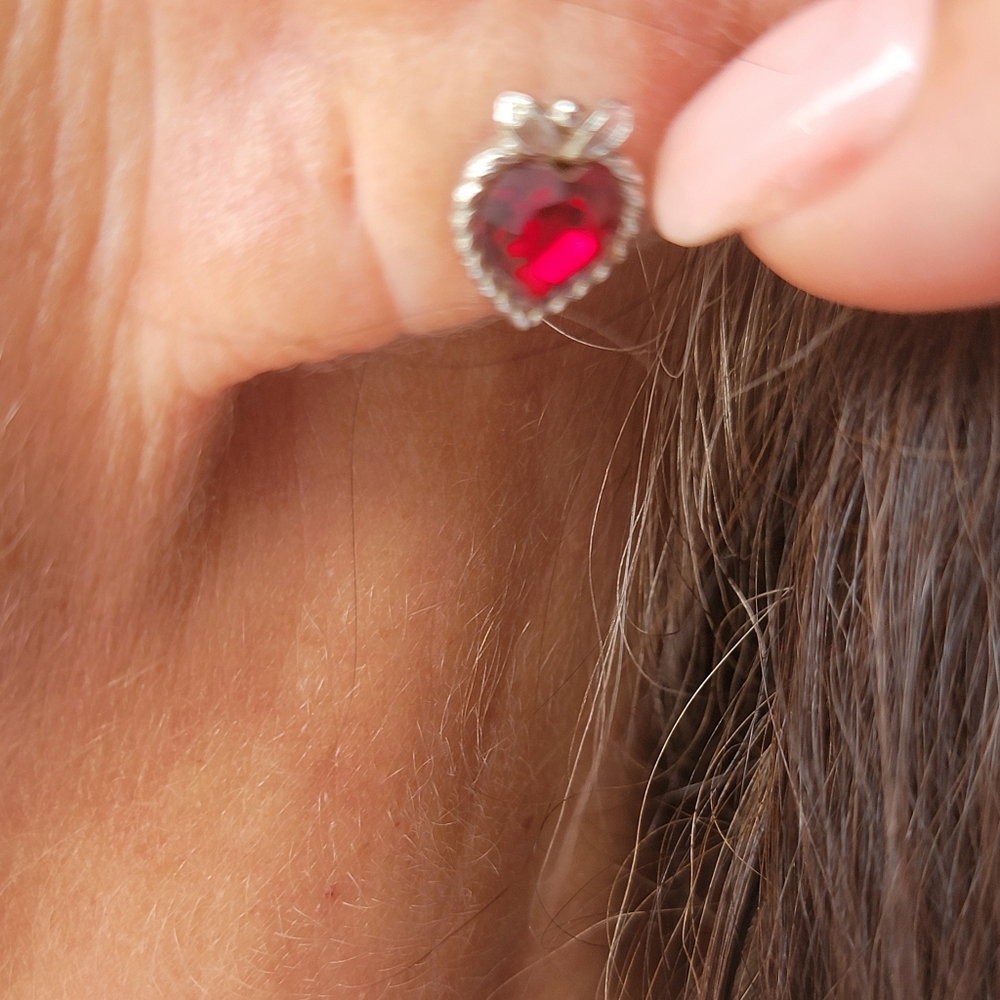 Birthstone Heart-Shaped Red Crystal Earrings